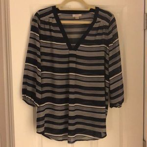 LOFT Navy & White Striped Blouse